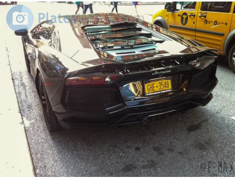 GHE-3548, Lamborghini Aventador (New York) License plate of the USA